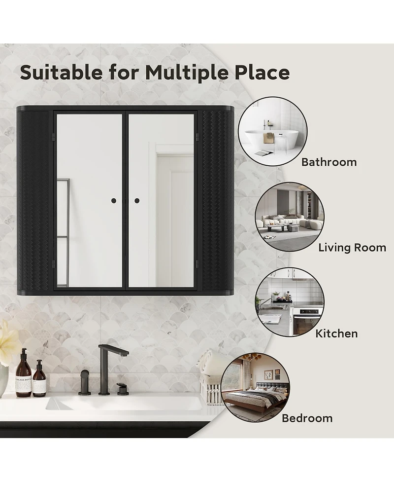 Clihome Green Wall-Mounted Bathroom Cabinet with Mirror – Ideal for Bathroom, Living Room, Kitchen & Dining Area