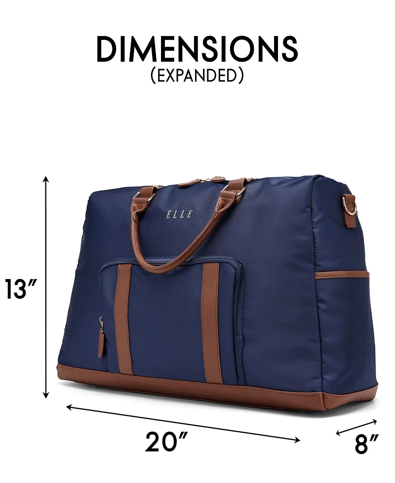 Elle Luxe Journey 13" Twill and Faux Leather Weekender Duffel Bag