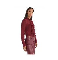 The Noli Shop Women's Georgia Semi-Sheer Blouse - Burgundy