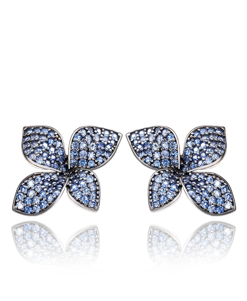 Suzy Levian Sterling Silver Sapphire Flower Earrings