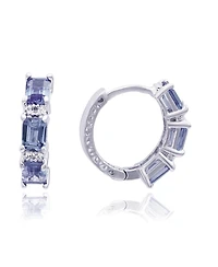 Suzy Levian Sterling Silver Sapphire & Created White Sapphire Emerald-Cut Huggie Hoop Earrings