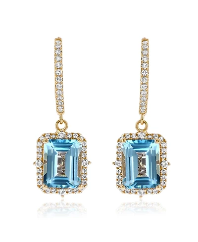Suzy Levian Sterling Silver Emerald Cut Gemstone Halo Dangling Earrings