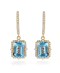 Suzy Levian Sterling Silver Emerald Cut Gemstone Halo Dangling Earrings