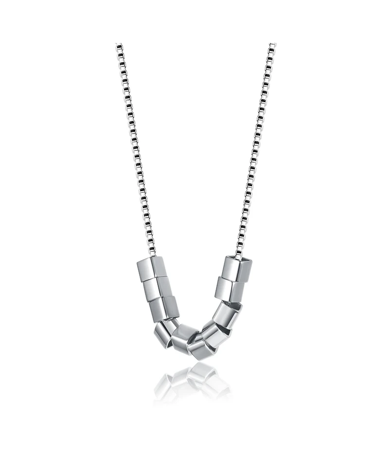 White Gold Plated Cylindrical Bead Necklace
