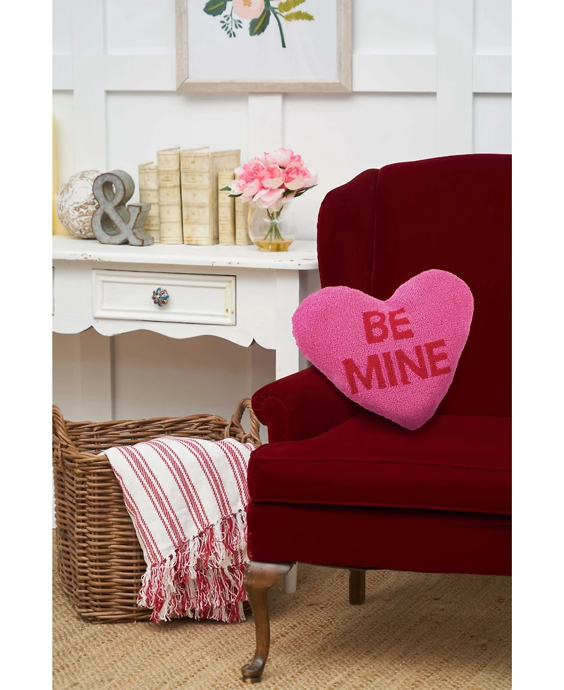 15" x 17" Valentine's Day "Be Mine" Heart Shaped Hooked Accent Throw Pillow