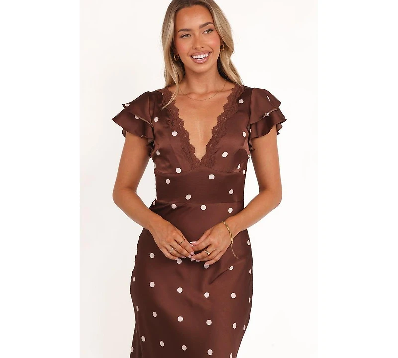 Petal and Pup Women's Brown Polka Dot Arella Maxi Dress