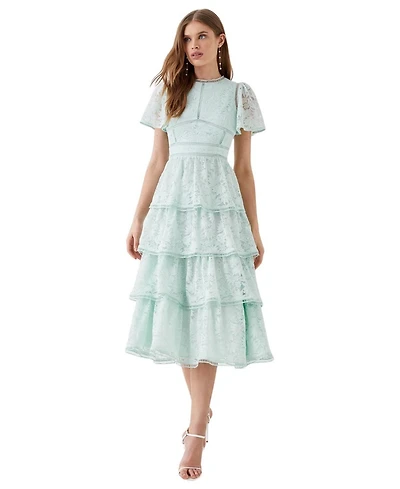 Coast Women's Tiered Lace Dress With Flutter Sleeve