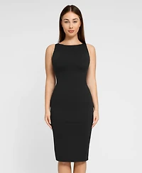 Popilush Women's Shapewear Sleeveless Boatneck Sculpting Midi Work Dress