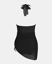 Cupshe Women's U-Wire Neck Halter Drawstring Mesh One Piece Swim Dress