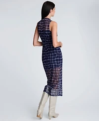 Kenneth Cole Women's High Neck Mesh Midi Dress