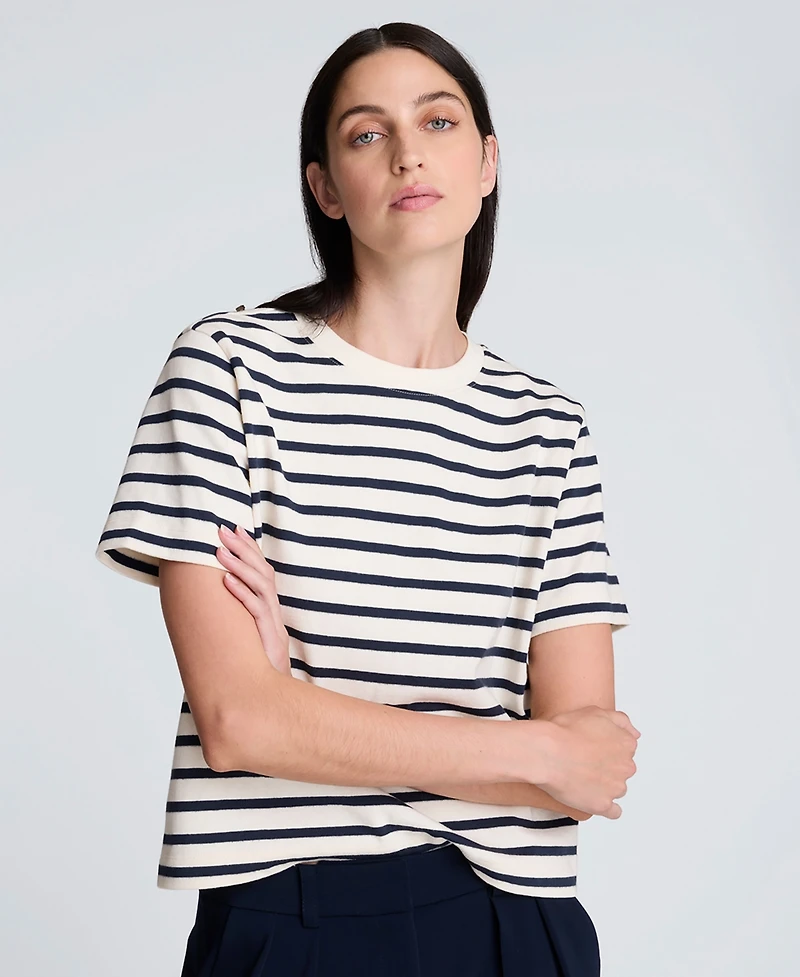 Kenneth Cole Women's Crewneck Striped Boxy T-Shirt