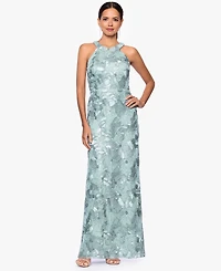 Betsy & Adam Women's Sequined Soutache Halter Gown