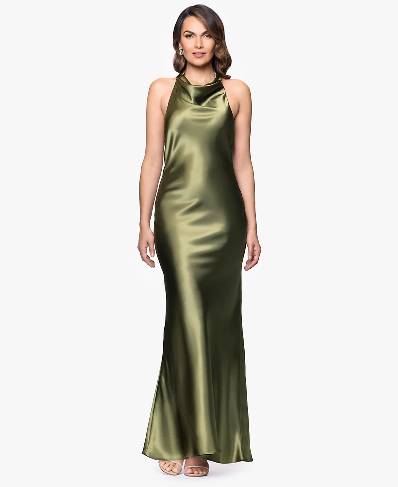 Betsy & Adam Women's Halter-Neck Sleeveless Satin Gown
