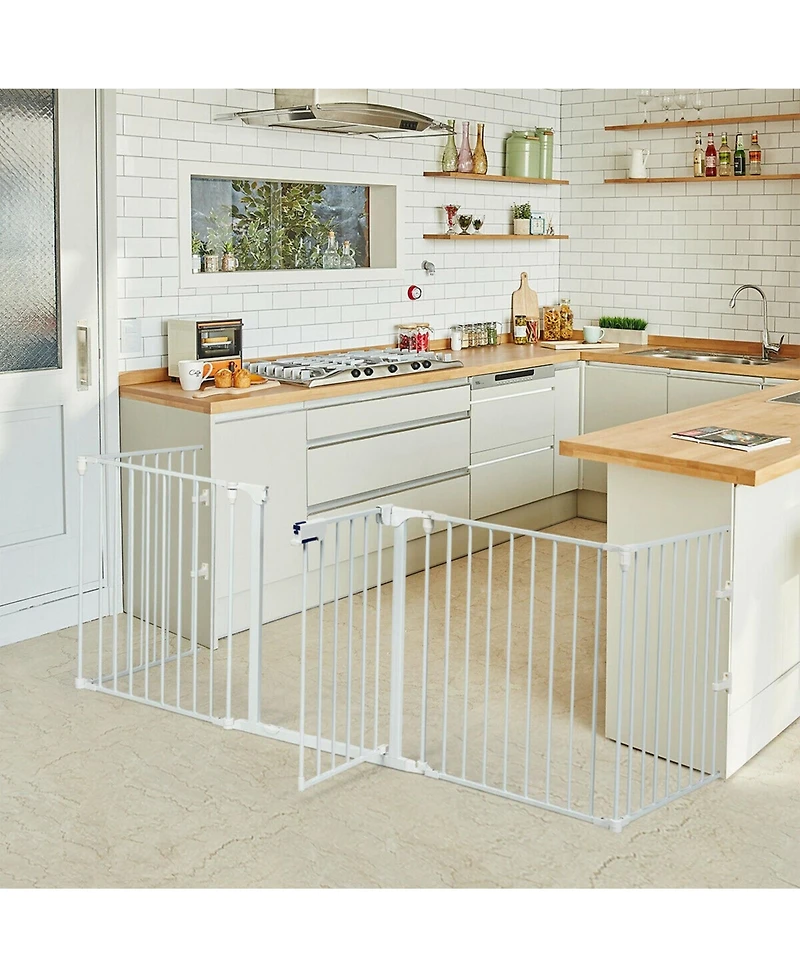 Sugift 115 Inch Length 5 Panel Adjustable Wide Fireplace Fence-White