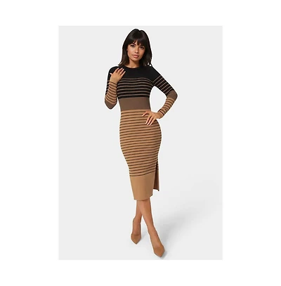 Bebe Women's Stripe Rib Long Sleeve Maxi Dress