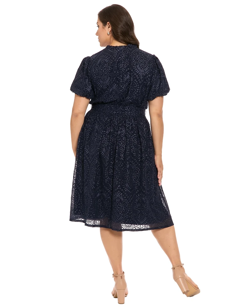 London Times Plus-Size Cap-Sleeve Midi Dress