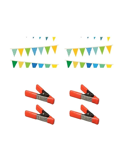 Savage 53"x18' Printed Background Paper, Party Banners, 2-Pack, Bundle with 4x 1-1/4x1" Steel Spring Orange Clamp