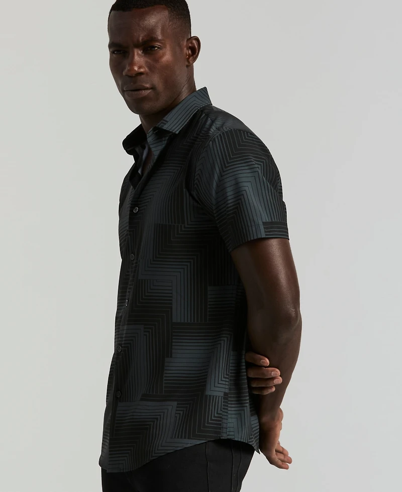 Perry Ellis Men's Slim-Fit Linear Geo Print Stretch Shirt
