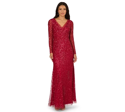 Adrianna Papell Petite V-Neck Beaded Dress