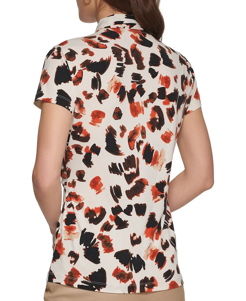 Dkny Petite Short-Sleeve Printed Wrap Blouse