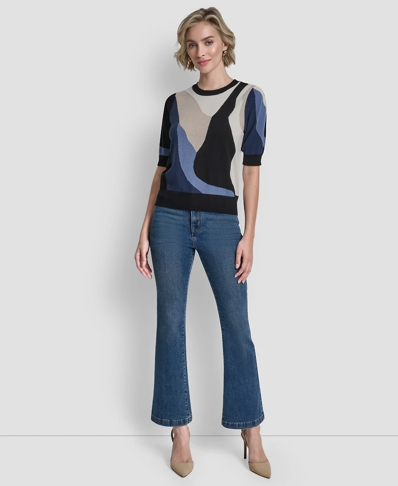 Dkny Women's Short-Sleeve Color-Block Sweater