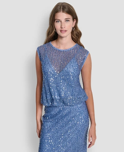 Dkny Women's Sleeveless Bubble Hem Sequin Knit Top