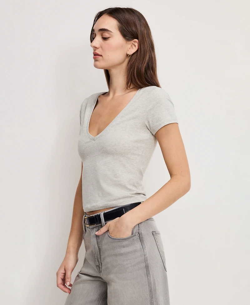 Good American Women's V-Neck Short-Sleeve Top