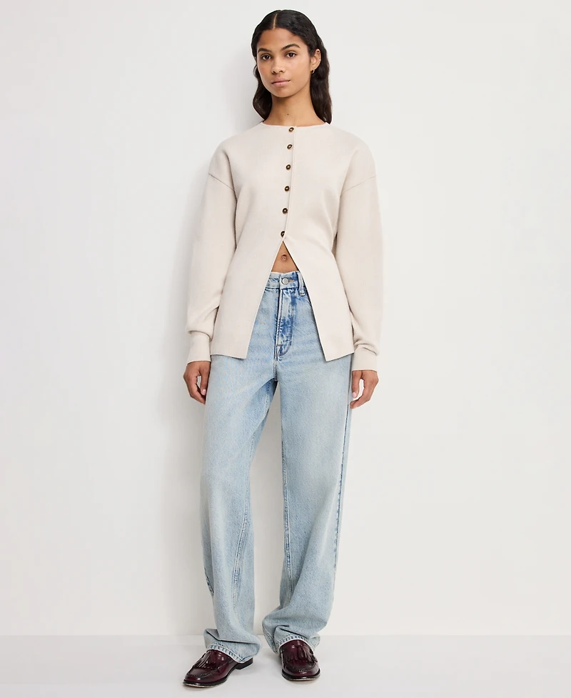 Good American Women's Crewneck Long-Sleeve Cardigan Sweater