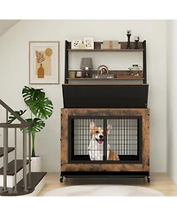 Gymax Dog Crate Furniture w/ Storage Shelves Industrial Dog Kennel w/ Flip-up Top