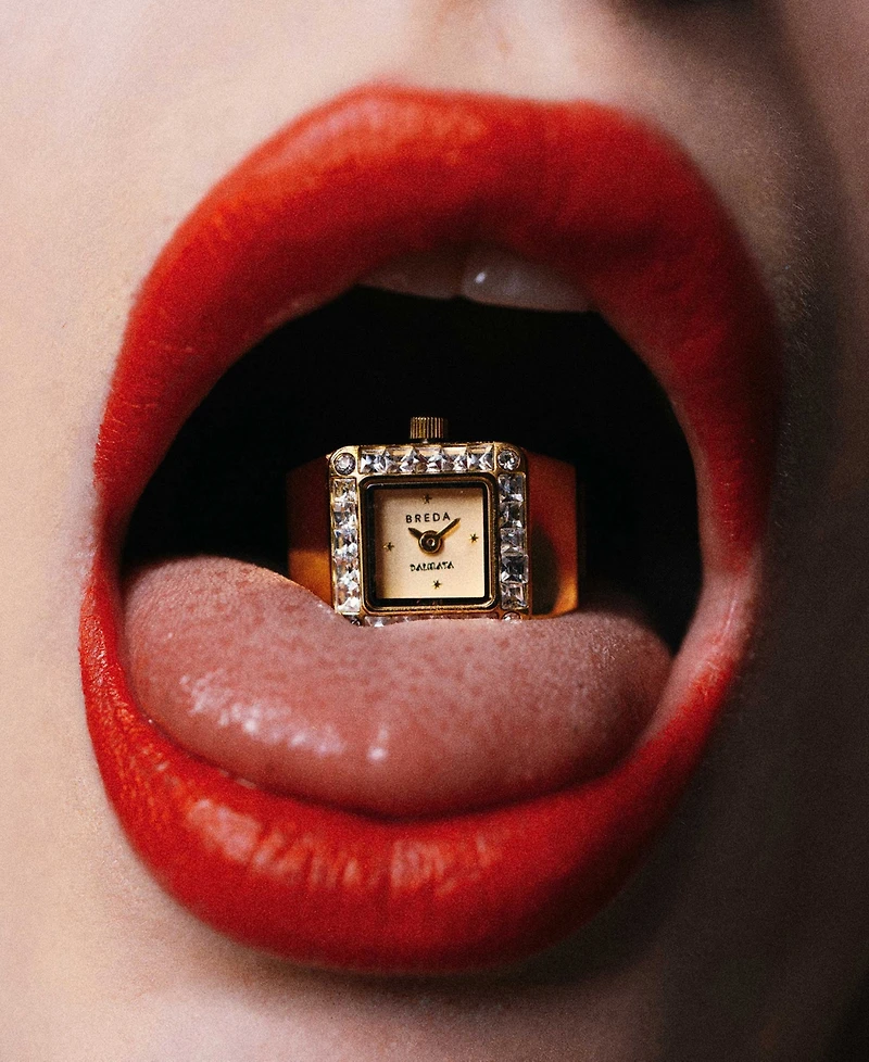 Breda Women's x Dalmata Time Ring Clear Crystals and Gold Expandable Ring Watch, 15mm