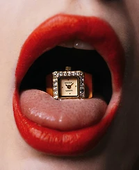 Breda Women's x Dalmata Time Ring Clear Crystals and Gold Expandable Ring Watch, 15mm