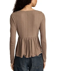 Lucky Brand Women's Embroidered Peplum Long-Sleeve Top