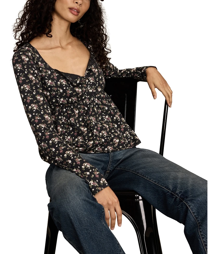 Lucky Brand Women's Babydoll Henley Top