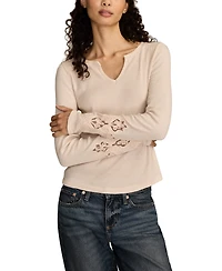 Lucky Brand Women's Cutwork Notch Neck Top