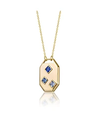 14K Gold Plated Blue Cubic Zirconia Geometric Dog Tag Pendant Necklace