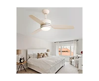 46-inch Modern Beige 3-blade Ceiling Fan with Led Light with Six-speed Remote Control