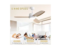Sofucor 46-inch Modern White 3-blade Ceiling Fan with Led Light with Six-speed Remote Control
