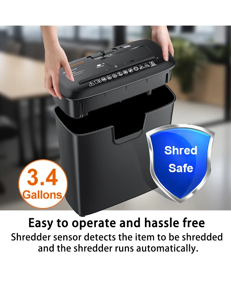 Bonsaii 8-Sheet Strip-Cut Shredder for Home Office, Shreds CDs/Credit Cards, with Overheat Protection and 3.4-Gallon Wastebasket