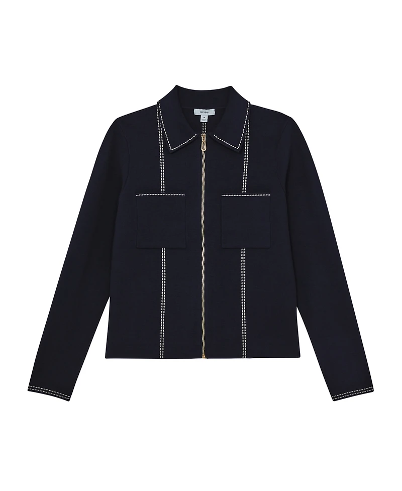 Reiss Women's Stitch-Detail Zip-Through Cardigan Sweater
