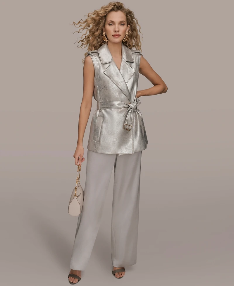 Donna Karan New York Women's Metallic Belted Sleeveless Vest