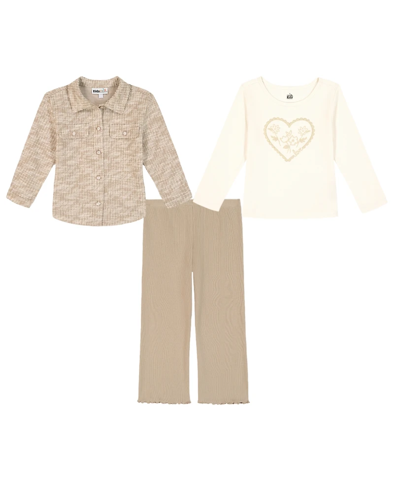 Kids Headquarters Girls' 4-6X Long-Sleeve T-Shirt, Shacket, and Leggings, 3-Piece Set