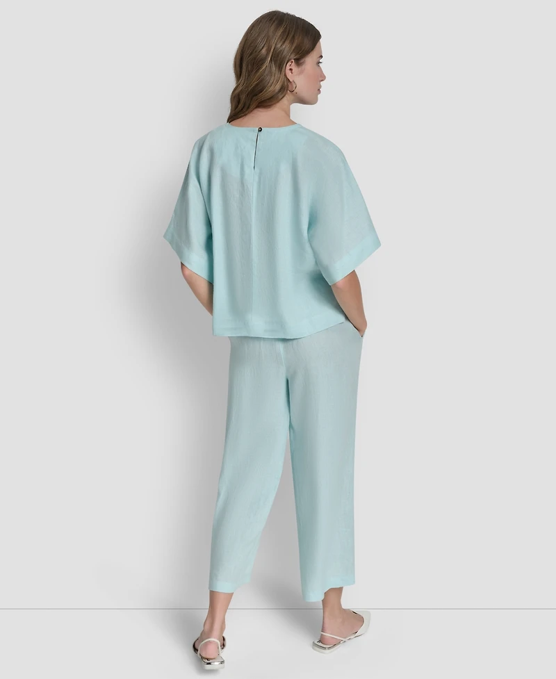 Dkny Linen Drop Shoulder Short Sleeve Top