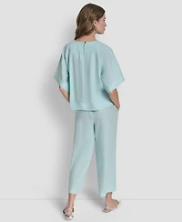 Dkny Linen Drop Shoulder Short Sleeve Top