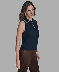 Bcbg Women's Cotton Tipped Collared Sleeveless Knit Top