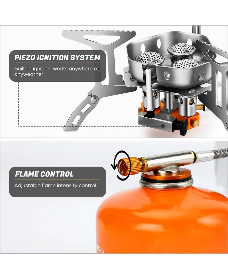 Aofar 6800W Windproof Camp Stove Camping Gas Stove with Fuel Canister Adapter, Piezo Ignition, Carry Case, Portable Collapsible Stove Burner for Outdo
