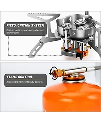 Aofar 6800W Windproof Camp Stove Camping Gas Stove with Fuel Canister Adapter, Piezo Ignition, Carry Case, Portable Collapsible Stove Burner for Outdo