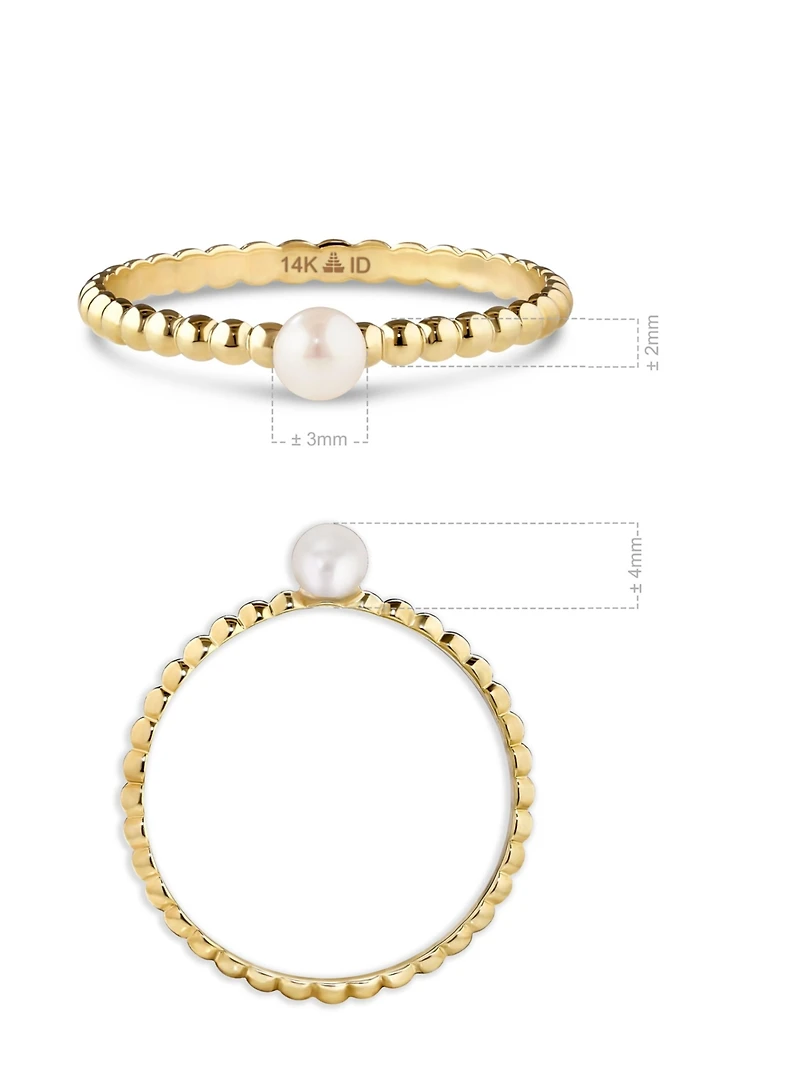 Devata Freshwater Pearl Beaded Ball Ring in 14K Gold