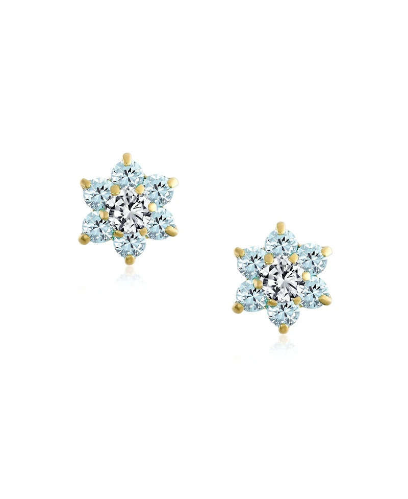 Bling Jewelry Tiny Cz Cubic Zirconia Flower Stud Earrings Real 14K Gold Screw back