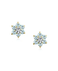 Bling Jewelry Tiny Cz Cubic Zirconia Flower Stud Earrings Real 14K Gold Screw back