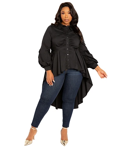 Buxom Couture Plus High-low Peplum Blouse
